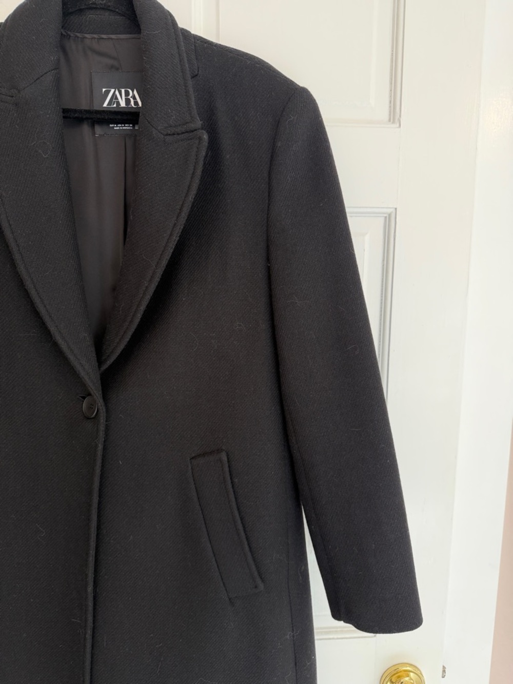 Zara Black Single-Button Long Wool Trench Coat Size M - Picture 3 of 6